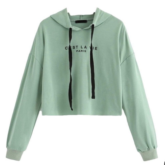 C'est La Vie Paris Boutique Cropped Hoodie Green Size Large - Picture 1 of 6